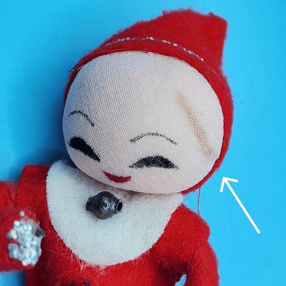 1950s Pixie Knee Hugger Elf Ornament Red White Poseable 5" Sockinette - Picture 11 of 11